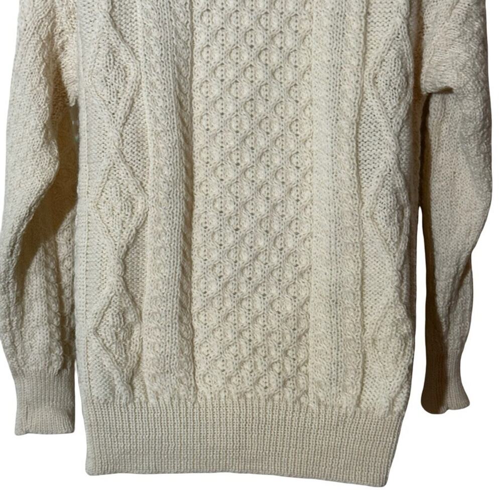 Aran Crafts Ireland 100% Wool Cable Knit Chunky Knit Fisherman Sweater Ivory S - Picture 6 of 16
